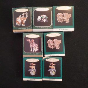 Hallmark 7 Miniature Ornaments Noah's Ark and Precious Creations NIB